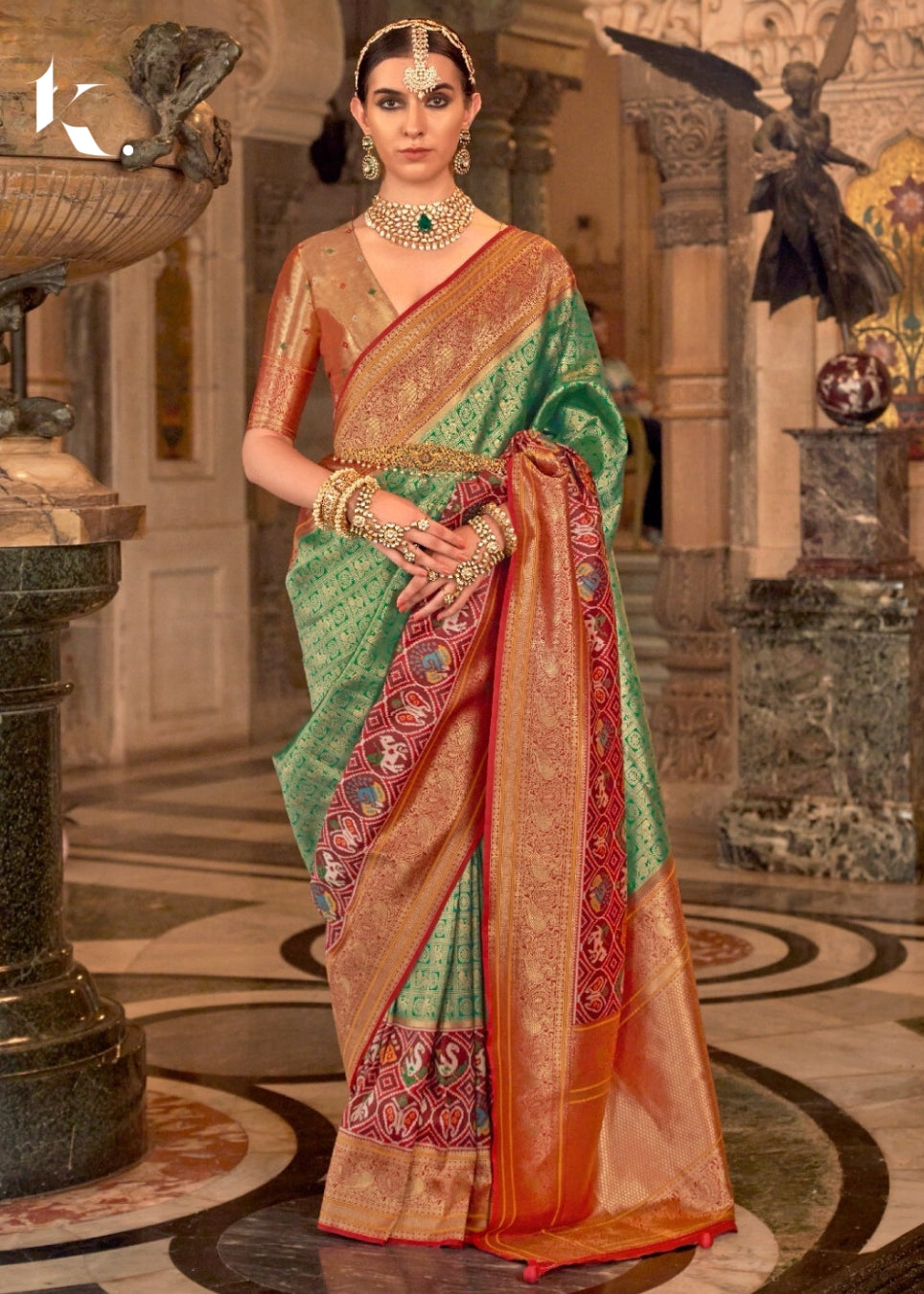 Classic Green Silk Banarasi Brocade Meenakari Design Zari Weaving Wedding wear Saree