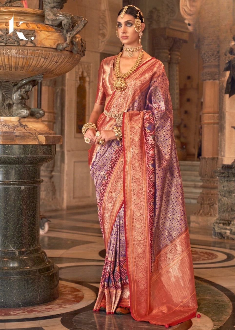 Purple Silk Banarasi Brocade Meenakari Design Zari Weaving Wedding Wear Saree - Ikonikbez