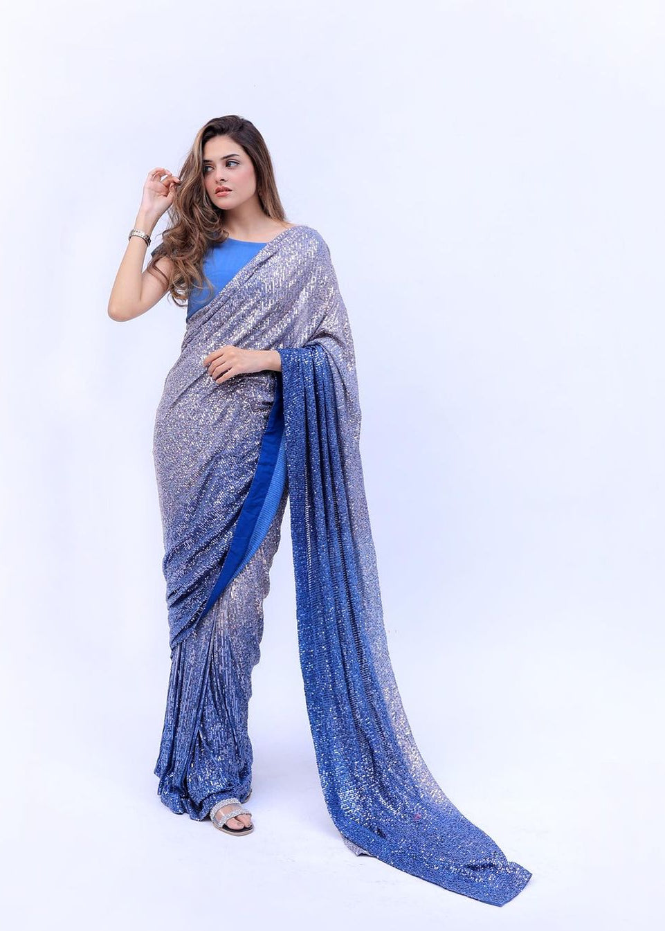 Blue Heavy Georgette Sequence Embroidered Saree