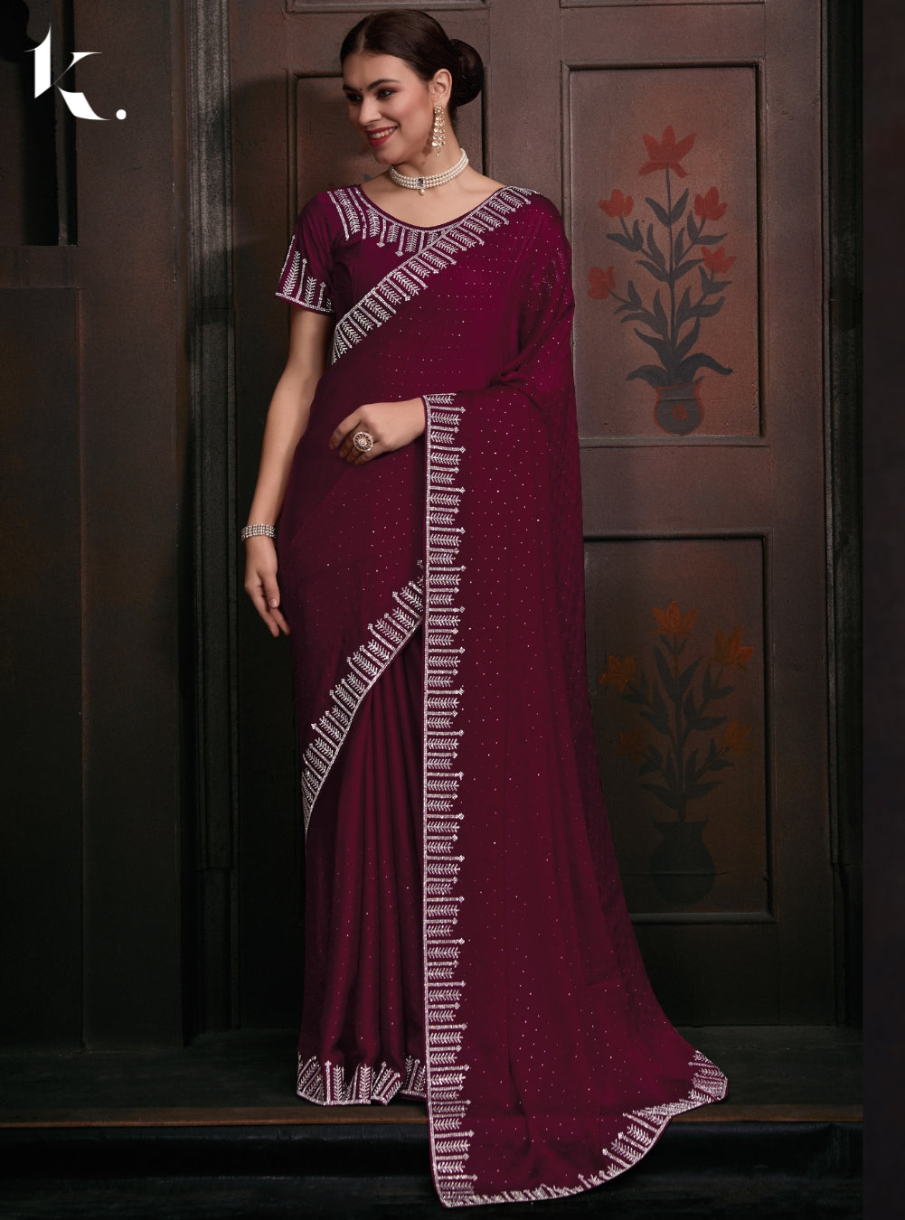 Buy Beautiful Peach Embroidered Chiffon Wedding Wear Saree -Zeel Clothing -