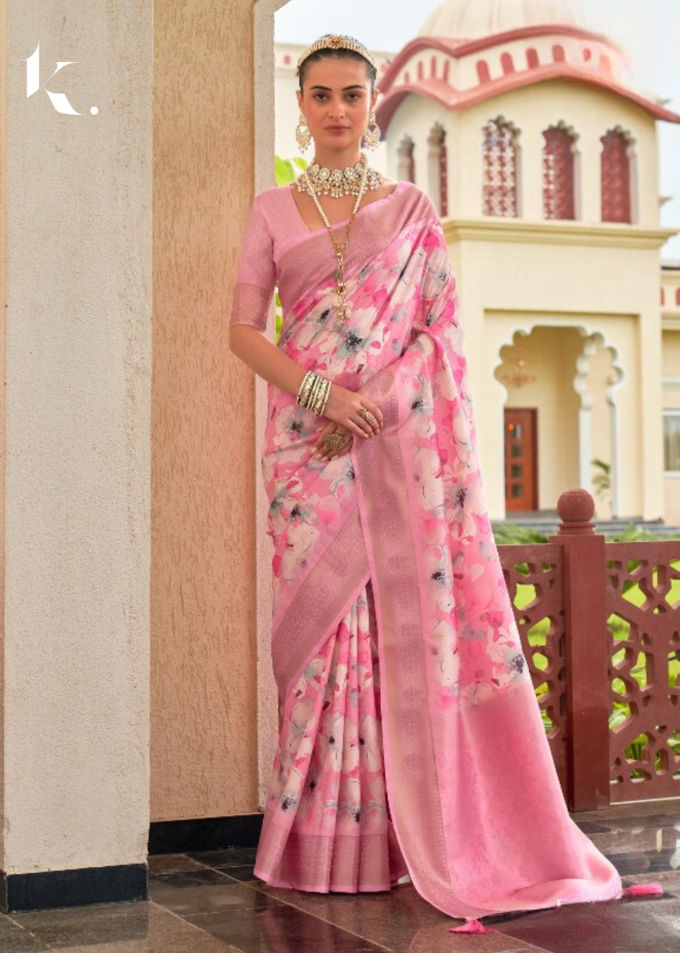 Pink Imported Fabric Digital Printed Festive Wear Saree - Ikonikbez 