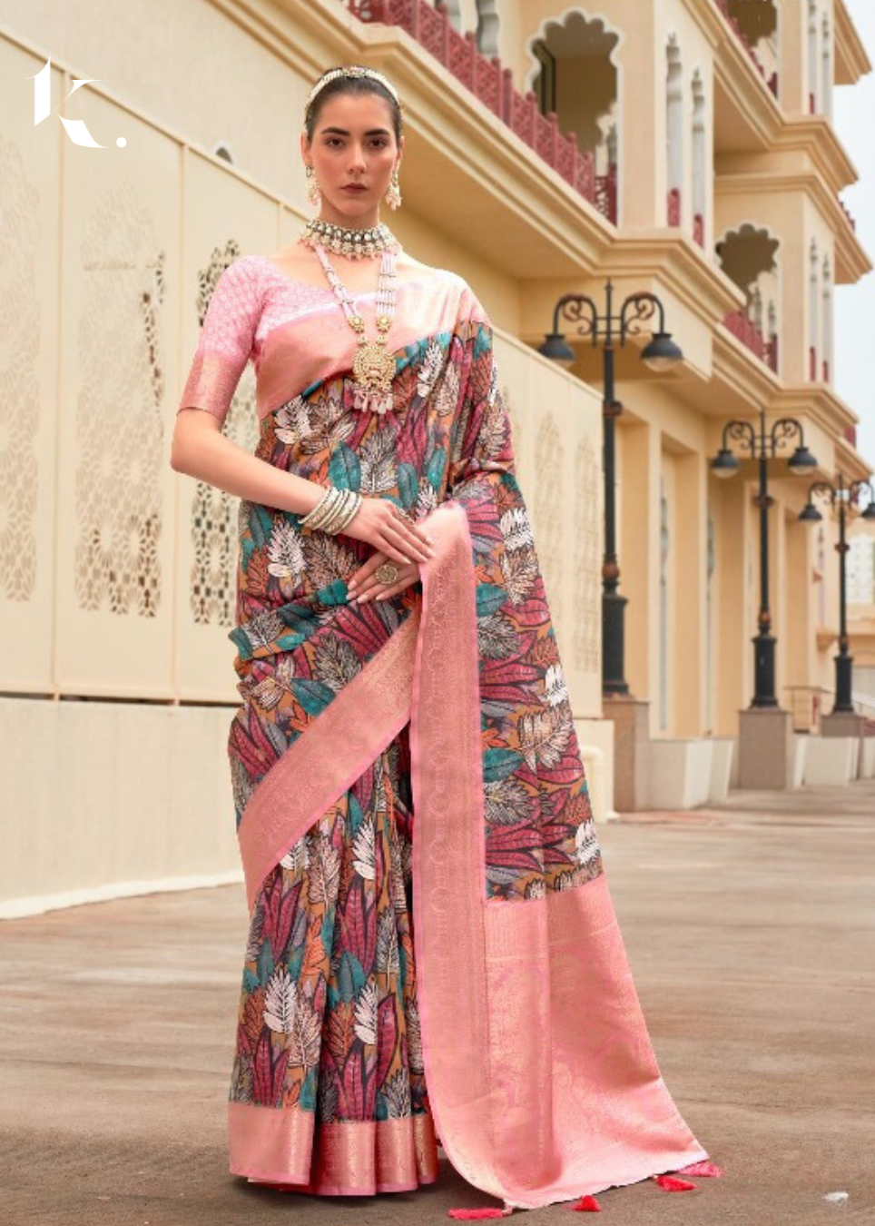 Pink Imported Fabric Digital Printed Party Wear Saree - Ikonikbez