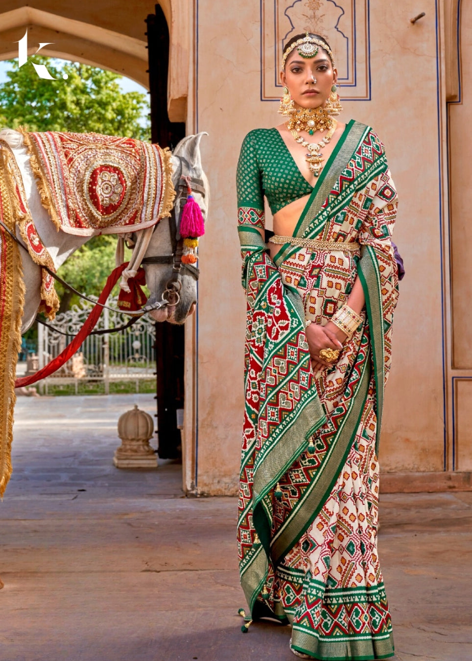 Green Sigma Silk Patola Gold Printed Silk Saree For Wedding - Festive Wear - ikonikbez
