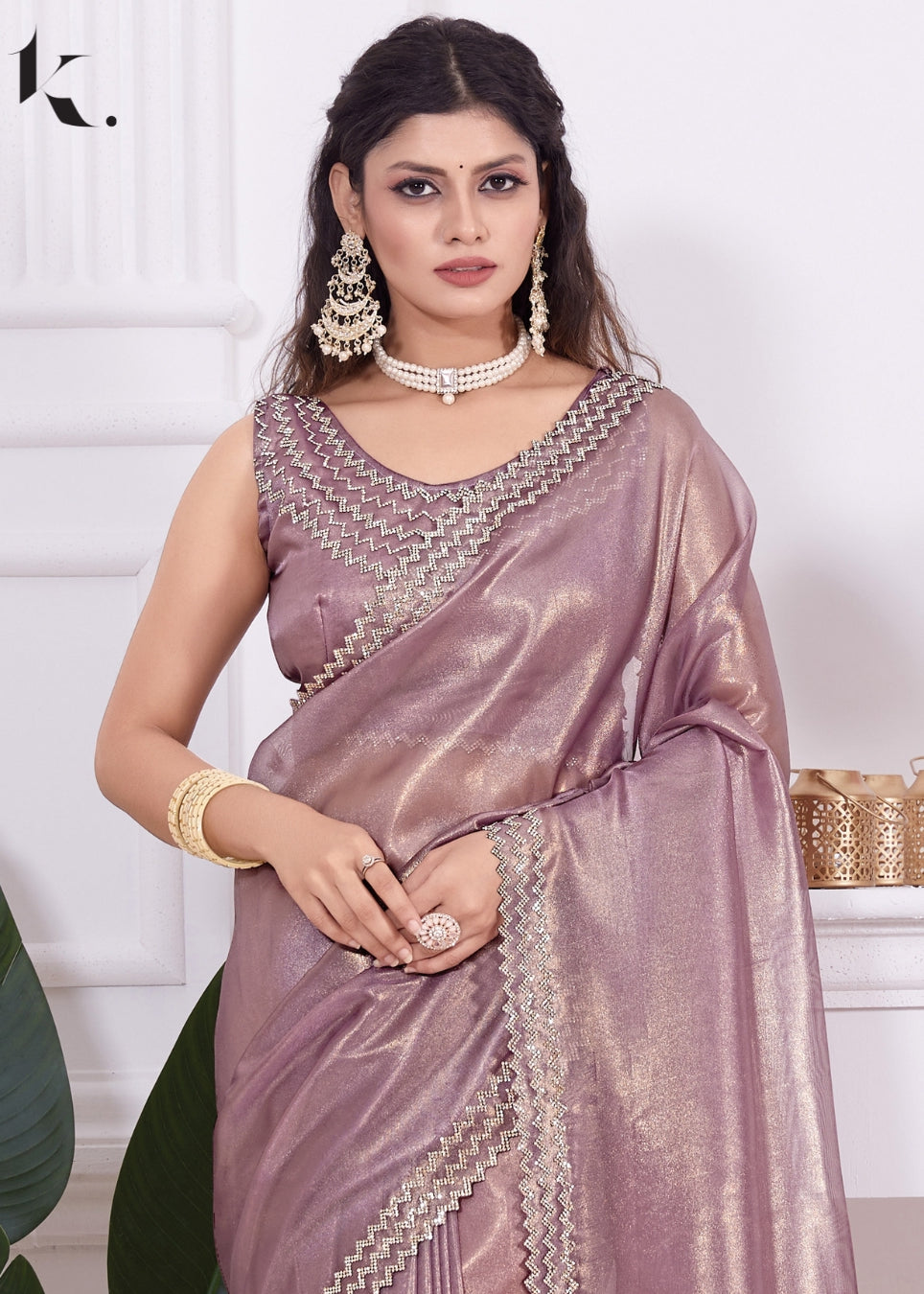 Onion Pink Party Wear Raina Net With Zircon Work Designer Border Saree