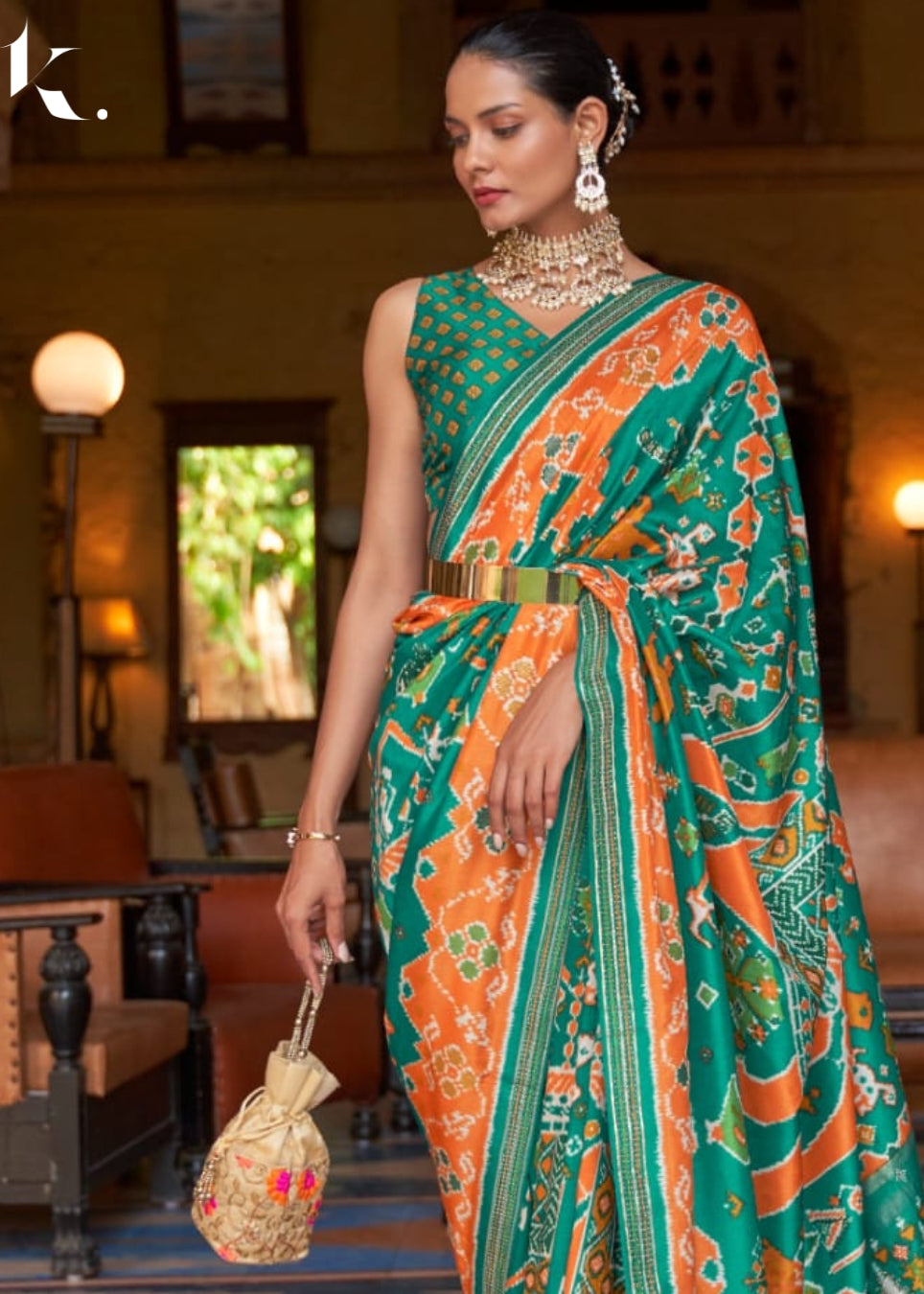 Green Premium Pure Soft Silk Patola Printed Wedding Wear Saree