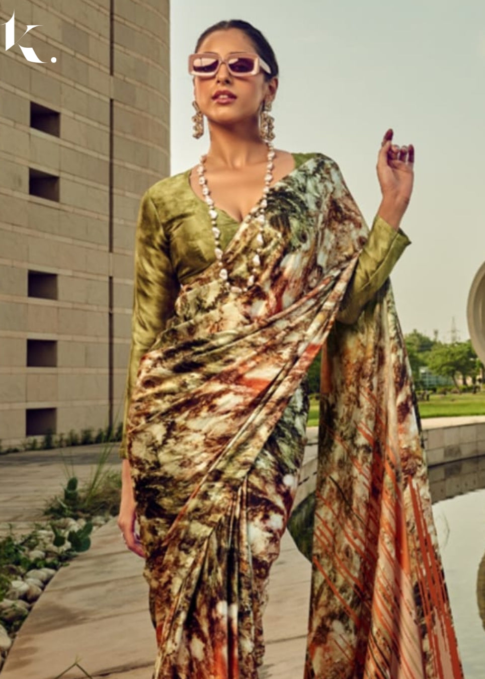 Green Classy Satin Silk Digital Printed Casual Wear Saree