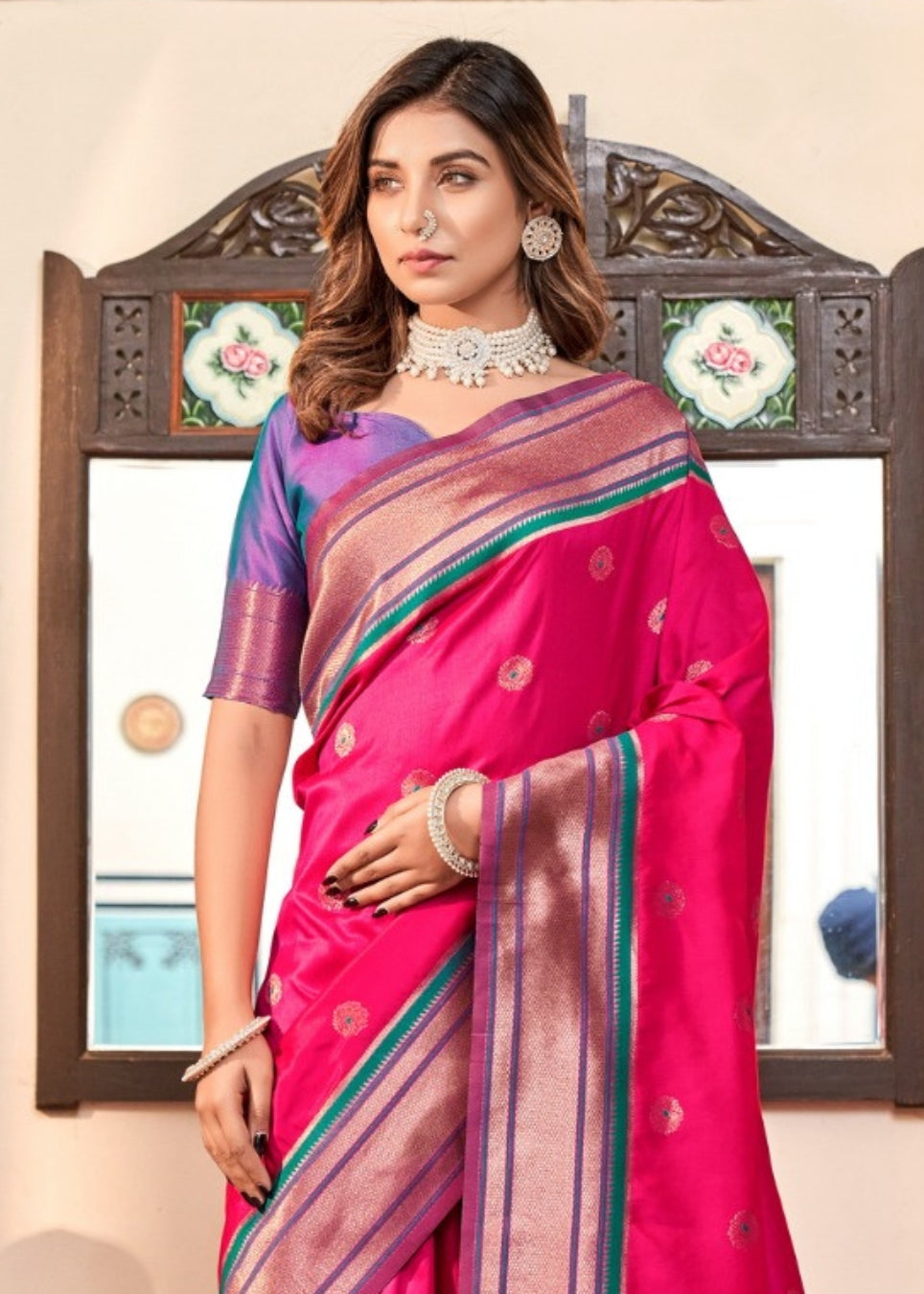 Pink Primium Soft Paithani Pure Silk Wedding For Saree