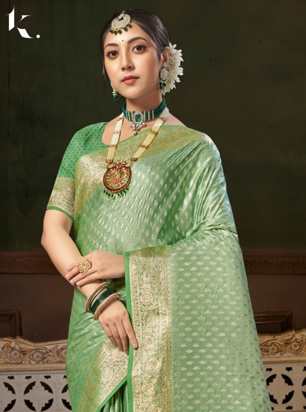 Green Designer Banarasi Silk Zari Weaving Wedding Wear Saree