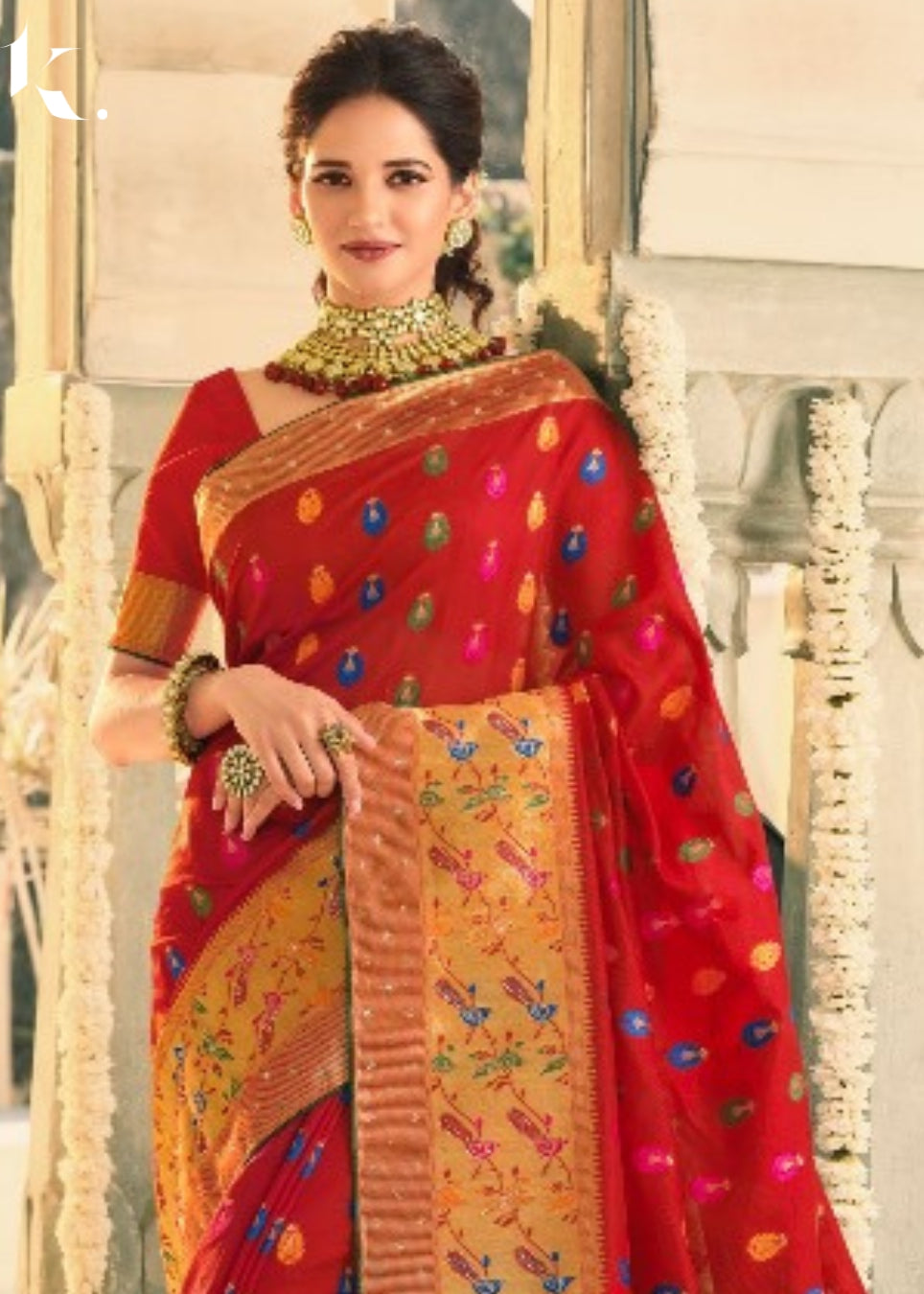 Marron Premium Silk Zari Weaving Jacquard With Swarovski Work Wedding Wear Saree