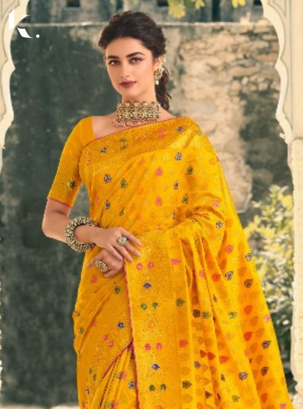 Yellow Premium Silk Zari Weaving Jacquard With Swarovski Work Wedding Wear Saree