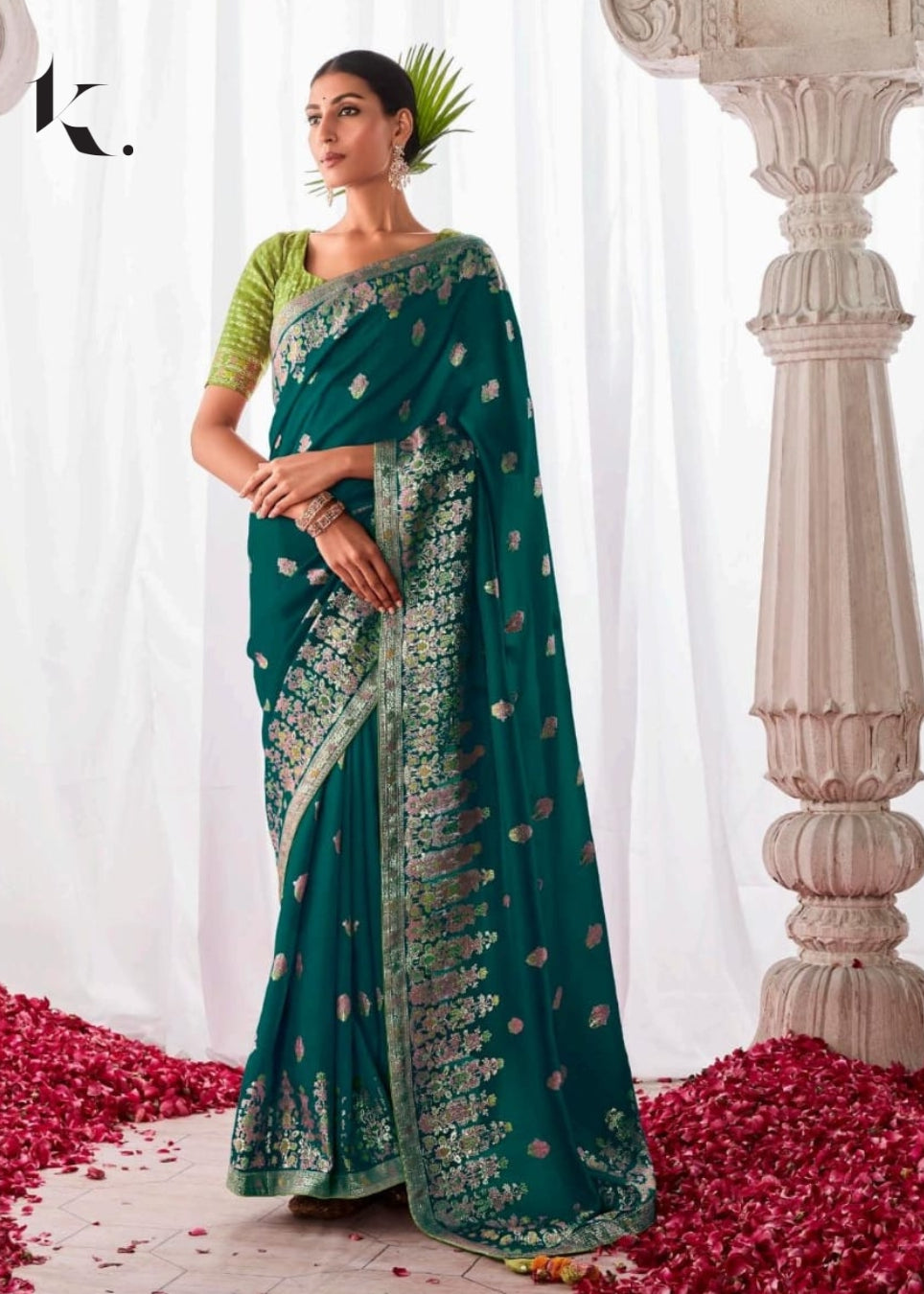 Trendy Green Pure Viscose Dola Silk Minakari Work Festive wear Saree