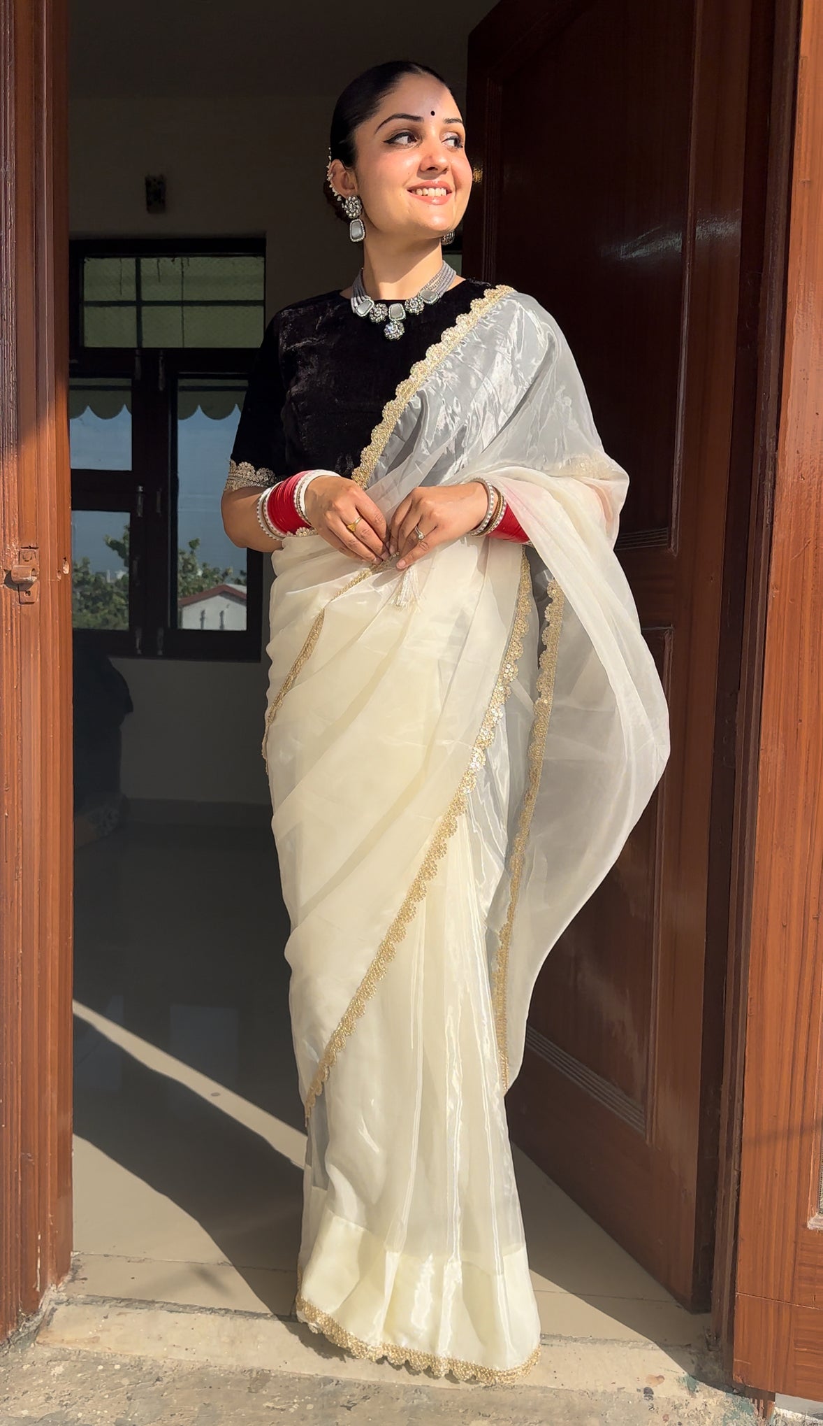 Off White Bollywood Inspired Silk Tissue Designer Saree