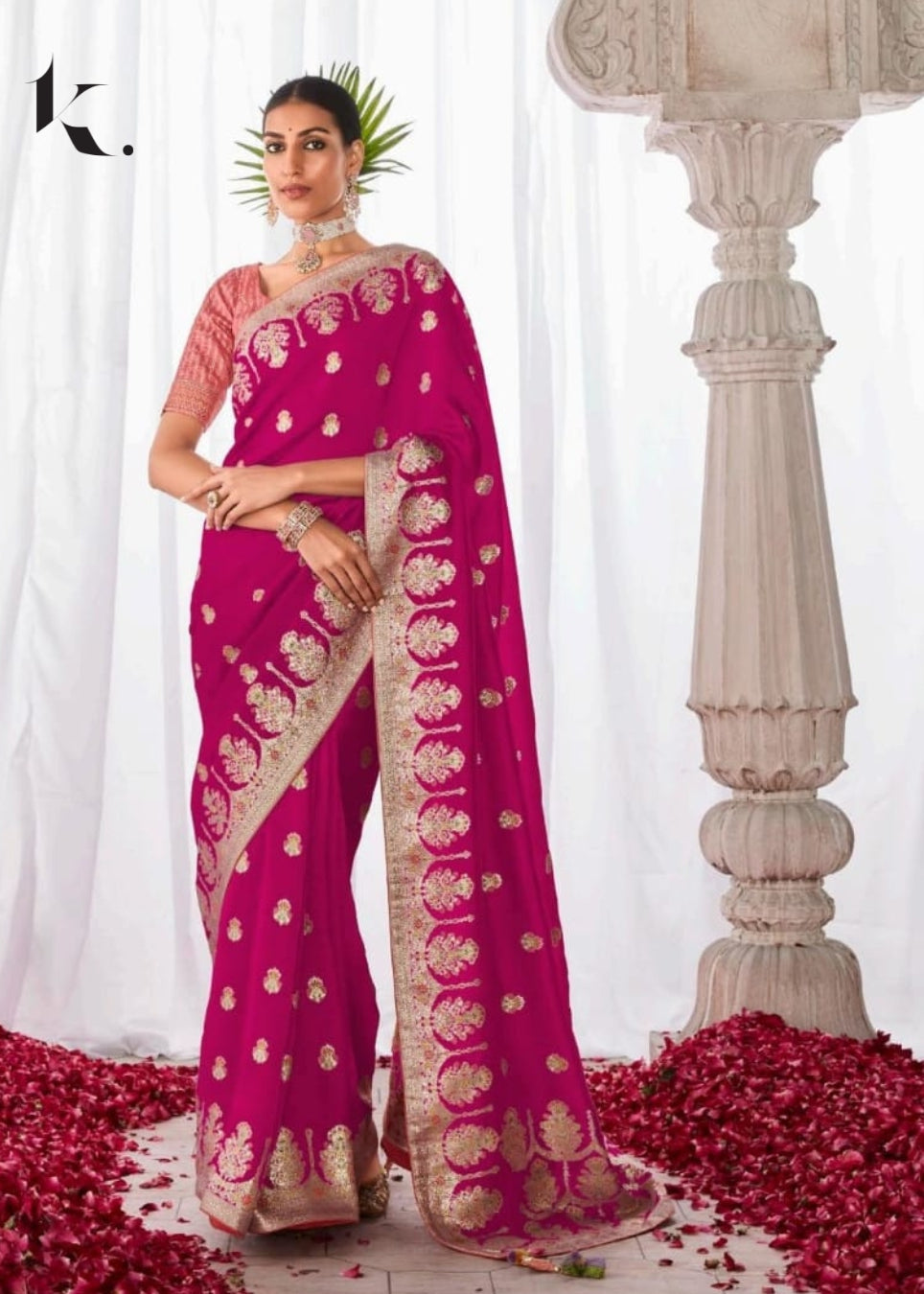 Pink Pure Viscose Dola Silk Minakari Work Wedding Wear Saree - Ikonikbez