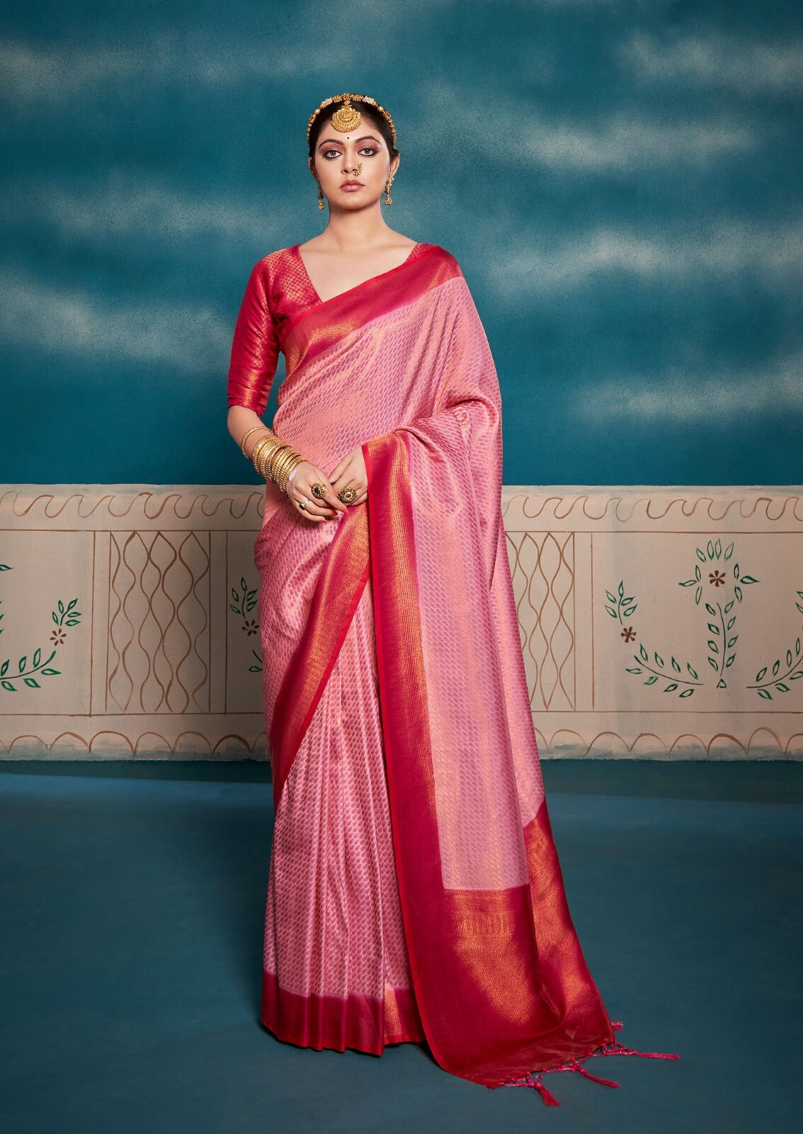 Pink Yellow Soft Soft Kanjivaram Silk Saree