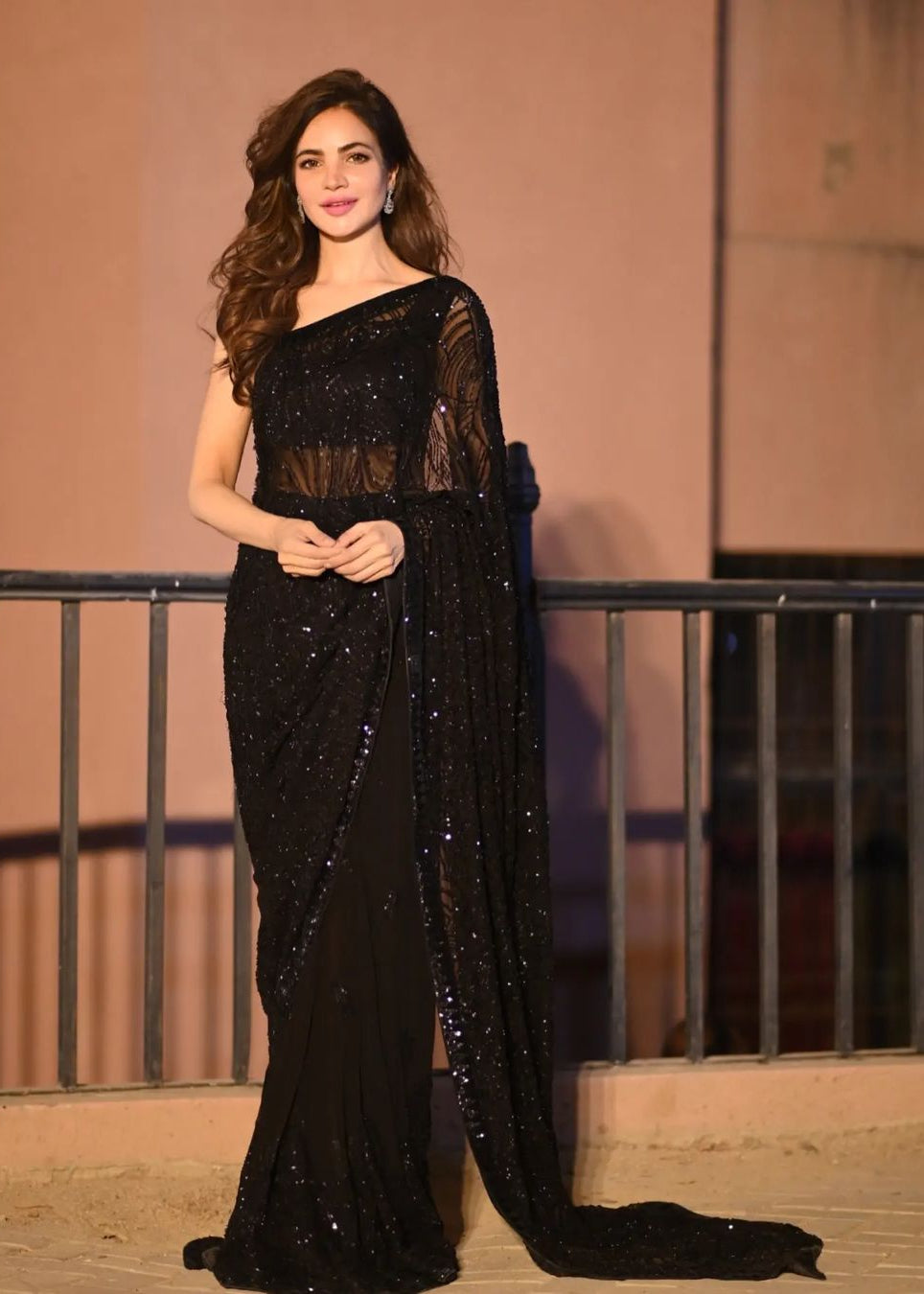 Black Designer Party Wear Faux Georgette Sequins Embroidered Work Saree